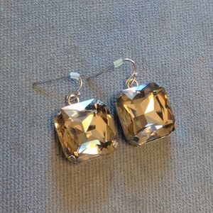 Large Faceted Champagne Colored Gem Earrings